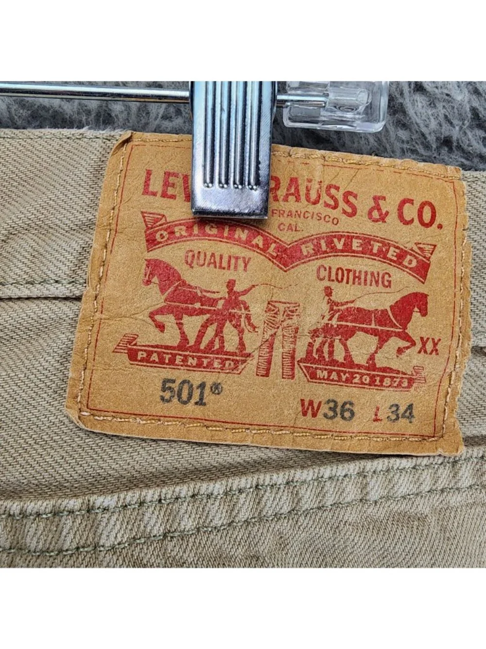 Levi's Jeans Mens 36x34 501 Tan Denim Button Fly Classic Straight Leg